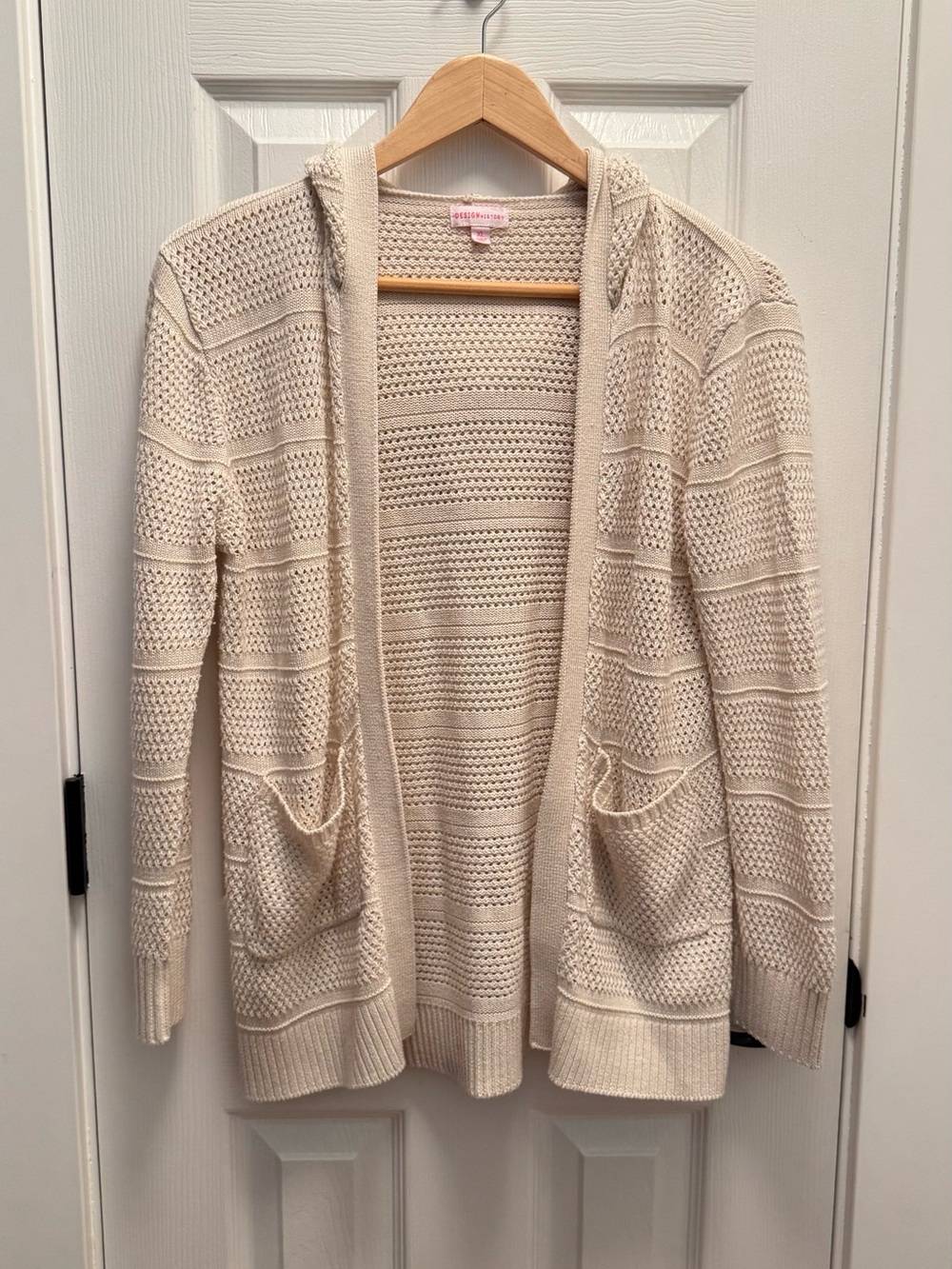 Design History Cream Hooded Open-Front Knit Cardigan